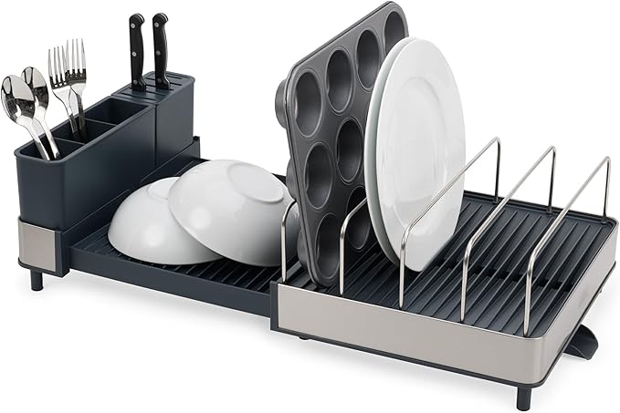 Joseph Joseph stainless steel extendable slim dish rack with drainage spout