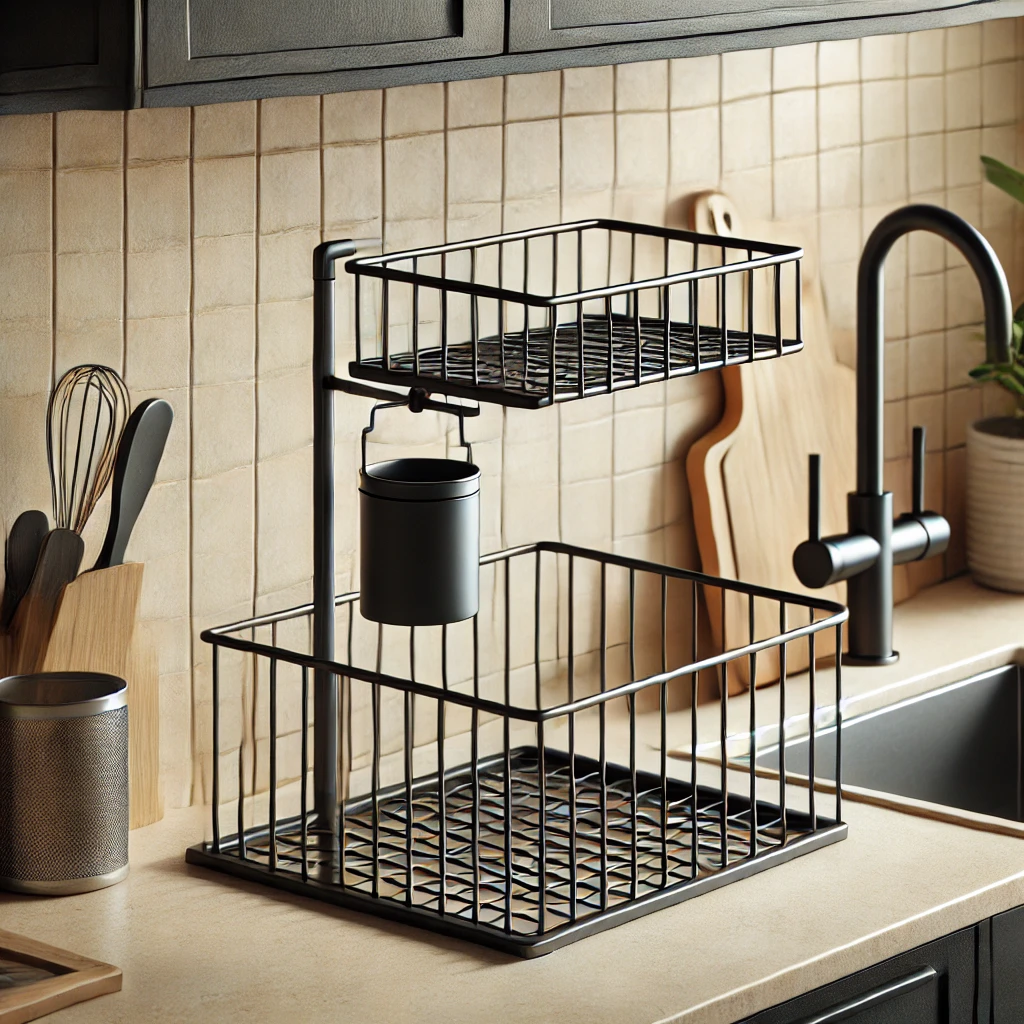 Compact black kitchen organizer accessory for small spaces