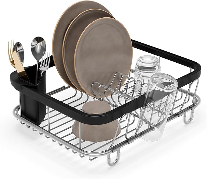 Umbra Sinkin slim dish drying rack deluxe black nickel for small counter
