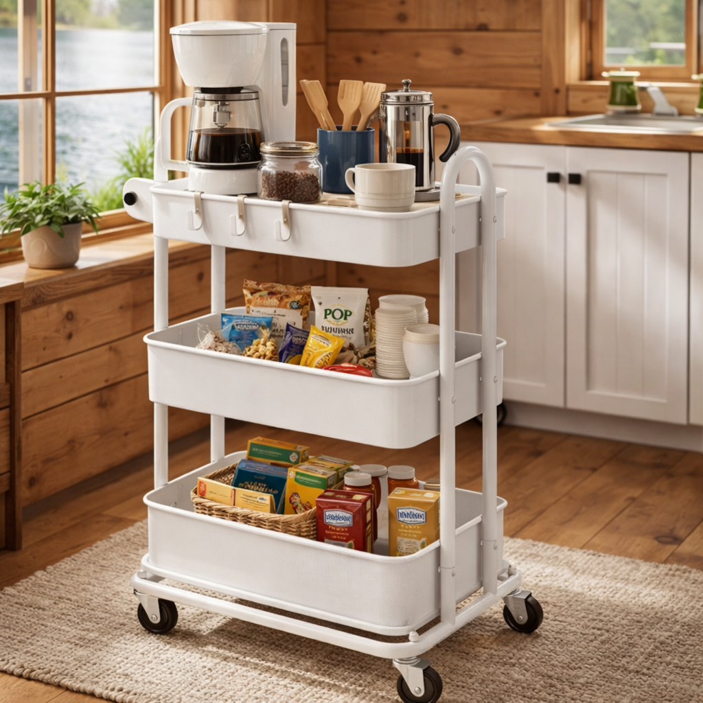 Rolling cart used as a cottage snack station