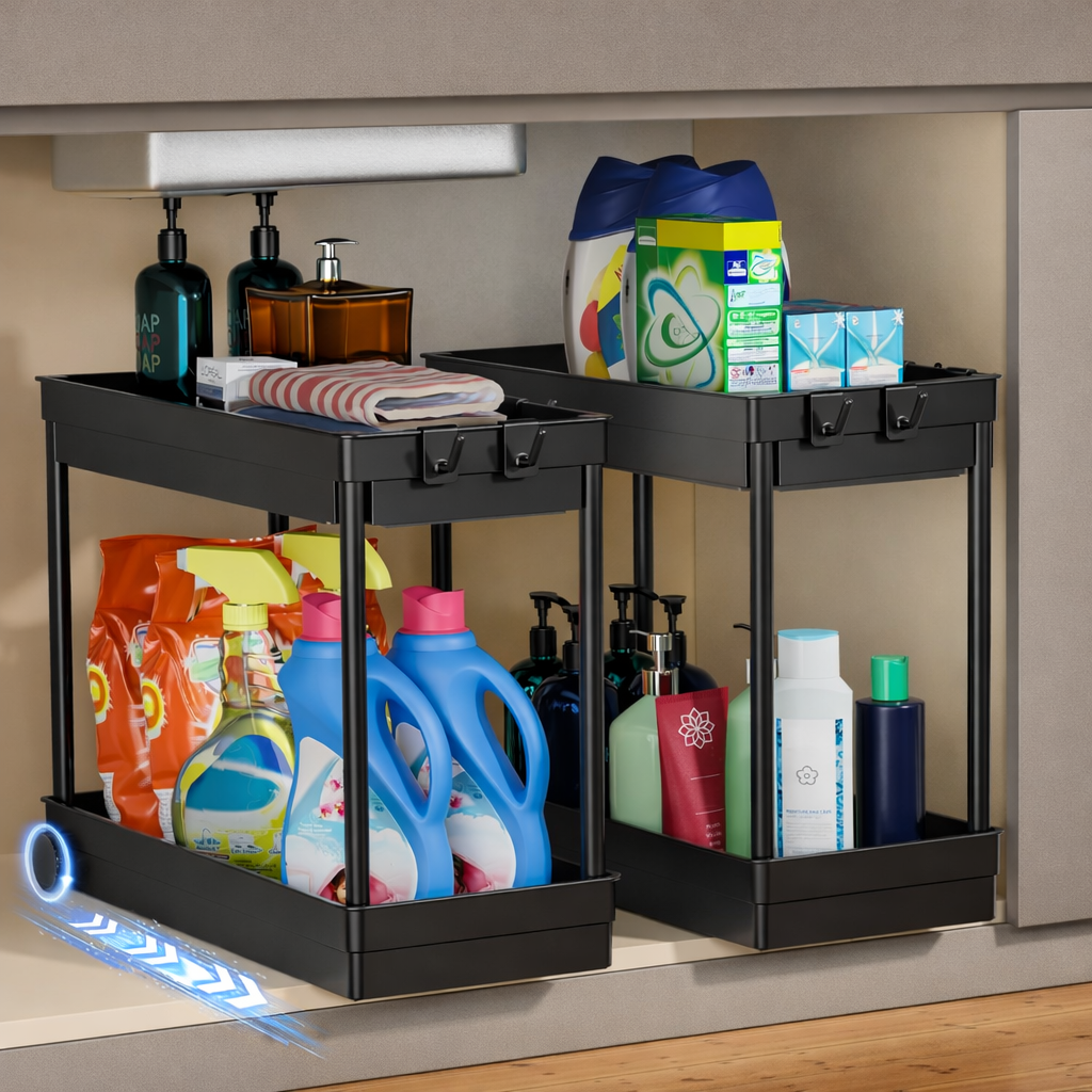 Cicilyna 2 pack under sink organizer with hook